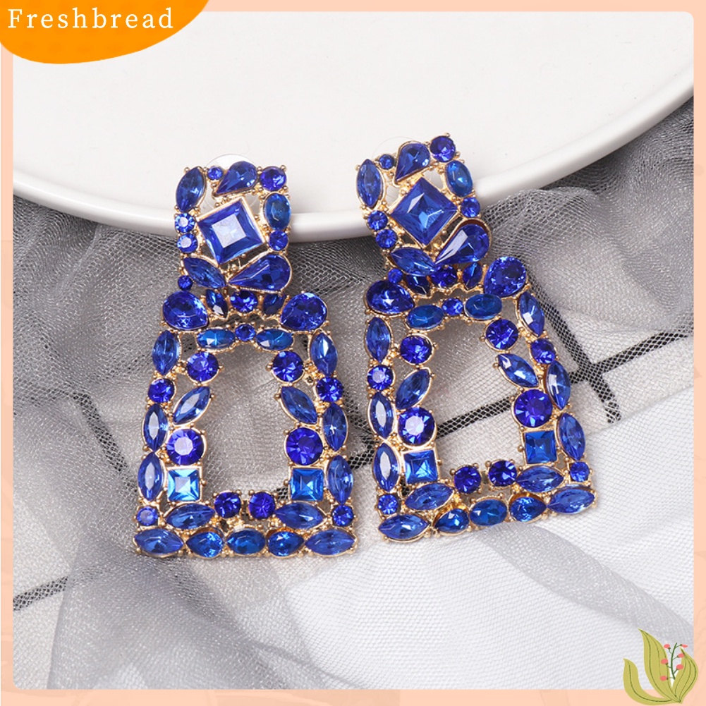 &lt; Freshbread &gt; Wanita Berlian Imitasi Berongga Keluar Geometris Menjuntai Ear Stud Earrings Perhiasan Hadiah