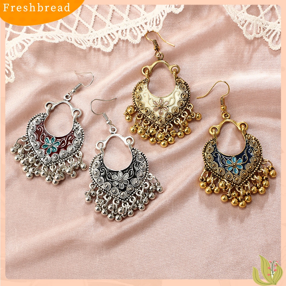 &lt; Freshbread &gt; Bohemian Wanita Bunga Lonceng Rumbai Enamel Kait Anting Pesta Perjamuan Perhiasan