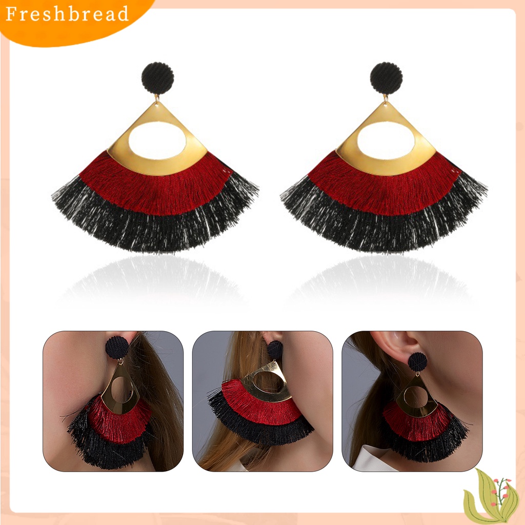 &lt; Freshbread &gt; 1pasang Perhiasan Anting Hias Bohemian Bergigi Rumbai Drop Earrings Untuk Kehidupan Sehari-Hari