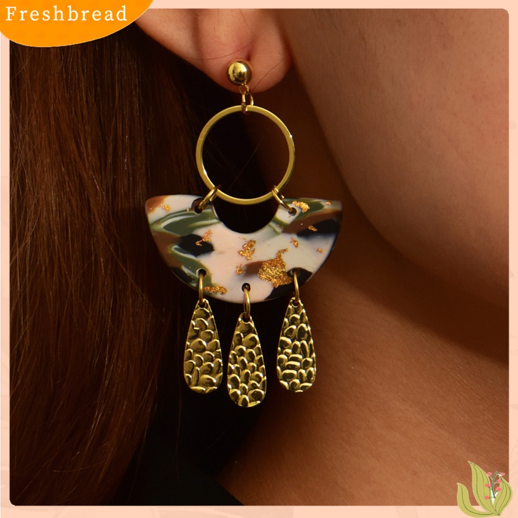 &lt; Freshbread &gt; 1pasang Drop Earrings Retro Tekstur Berlebihan Geometris Electroplating Cetak Jernih Hadiah Hias Cinta Hati Oval Liontin Stud Earrings Wanita