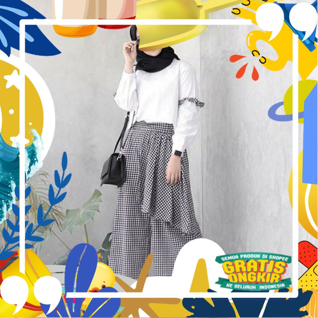 Setelan Muslim Monalisa Set Atas Bawah Stelan Murah Baju Setelan Wanita Dewasa Motif Kotak Simpel/ k