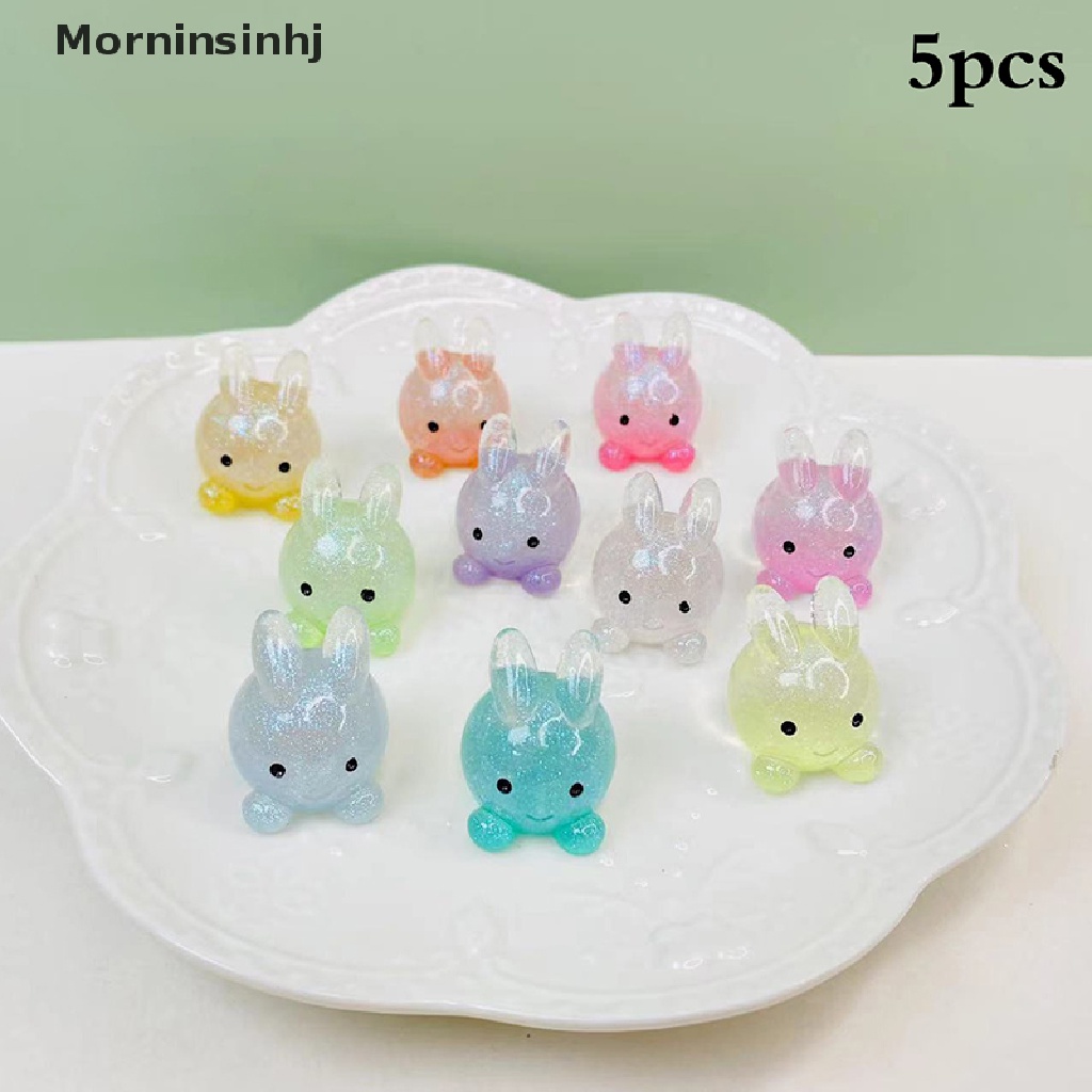 Mornin 5PC Luminous Mini Kartun Resin Kelinci Mainan Dekorasi Taman Rumah Resin Aksesoris Untuk Perhiasan Bahan Crafg Ch id