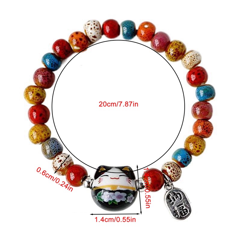 Lucky Cat Stone Beads Bracelet Bangles Sederhana Manis Gelang Keramik Untuk Wanita Gadis Hadiah Ulang Tahun Perempuan Pesona Perhiasan