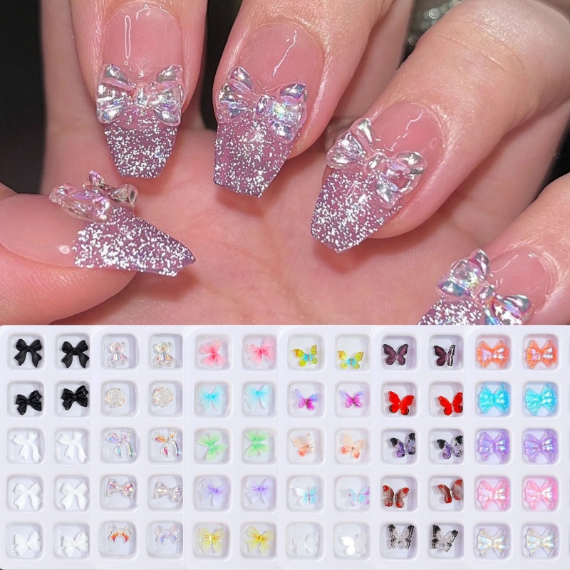 Siy 20Pcs 3D Resin Nail Art Kerajinan Rhinestones Charms Mixed Shiny Nail Kristal Permata Liontin Manicure Nail Perhiasan Diamon