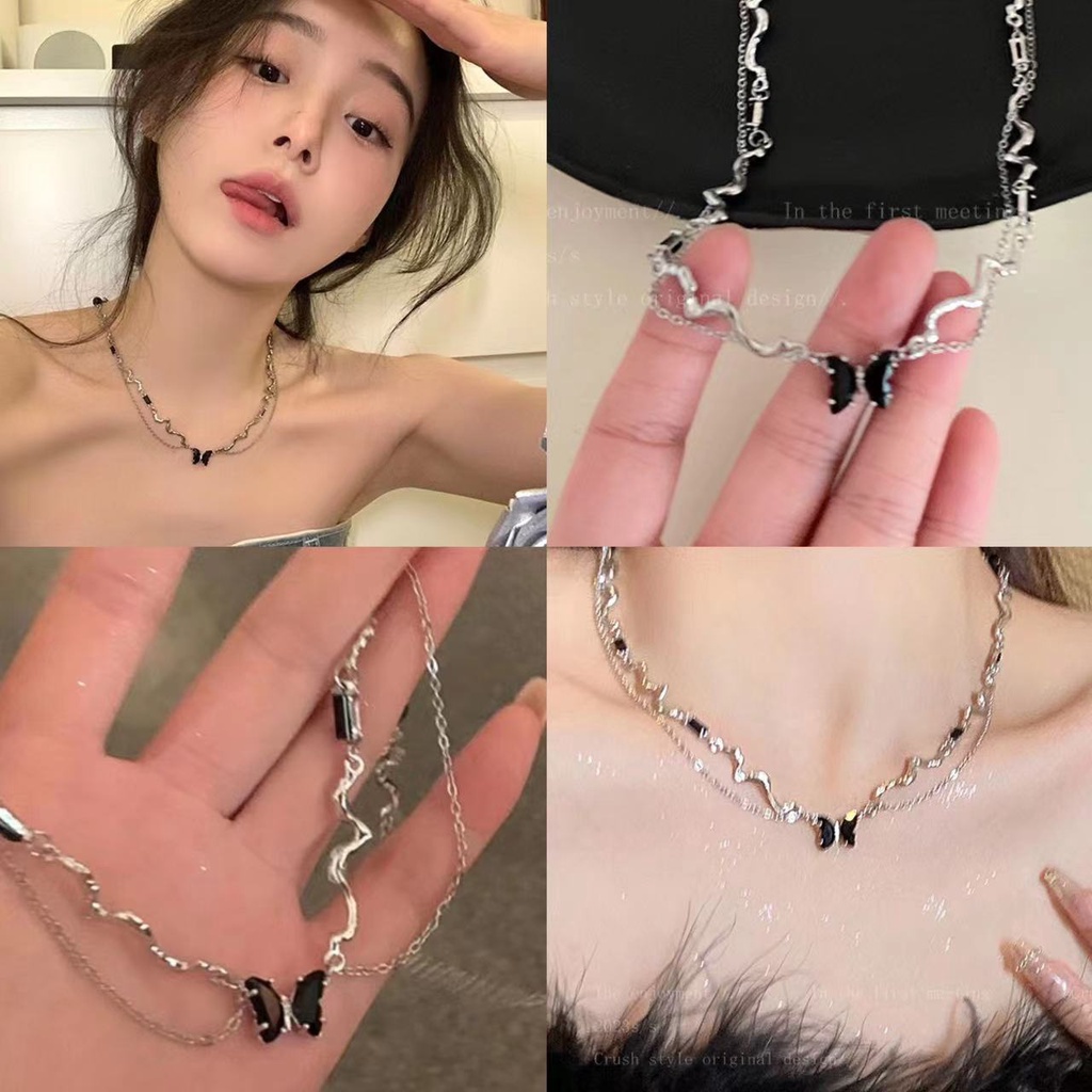 Double -layer Butterfly Clavicle Chain 2023kalung Angin Keren Manis Baru