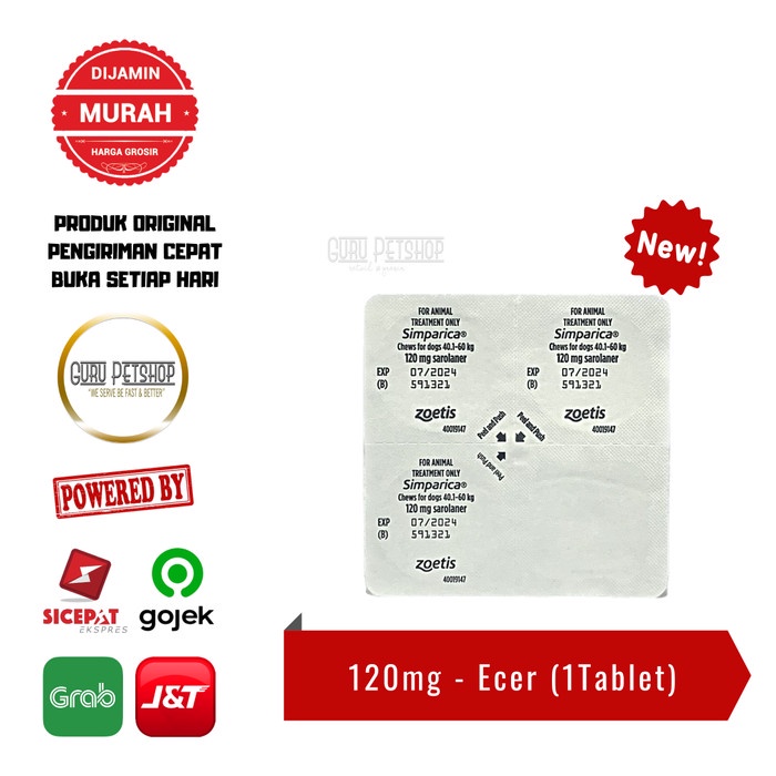 Simparica Obat Kutu Anjing Tablet Kunyah - Red 120mg (Berat 40-80kg)