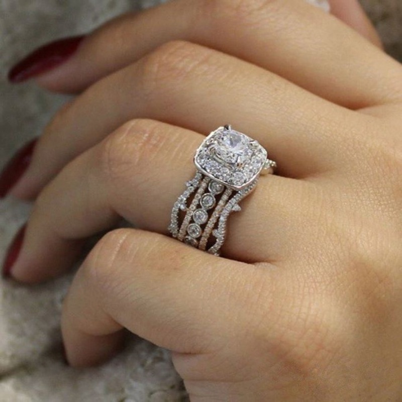 Goldkingdom Fashion Jewelry Accessories Ready Stock Rose Gold-plated Square Diamond Princess Ring Diamond Engagement Bracelet