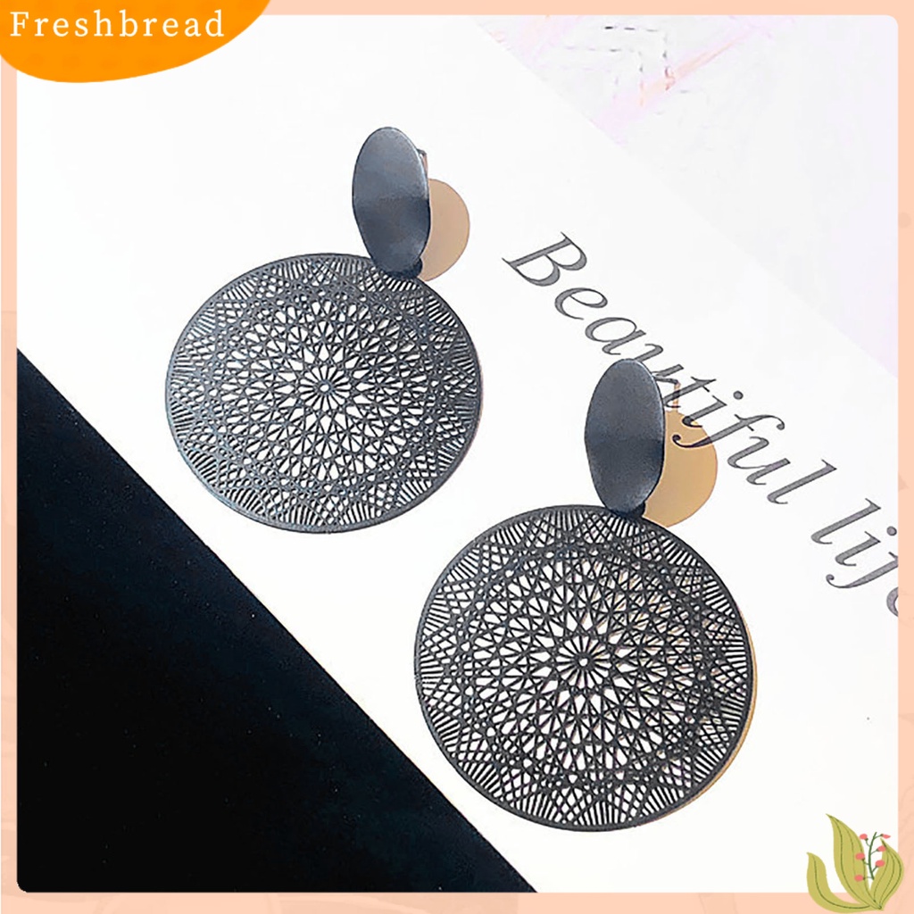 {In Stock} 1pasang Tindik Berlebihan Wanita Anting Paduan Bulat Pola Berongga-out Liontin Anting Perhiasan Pesta