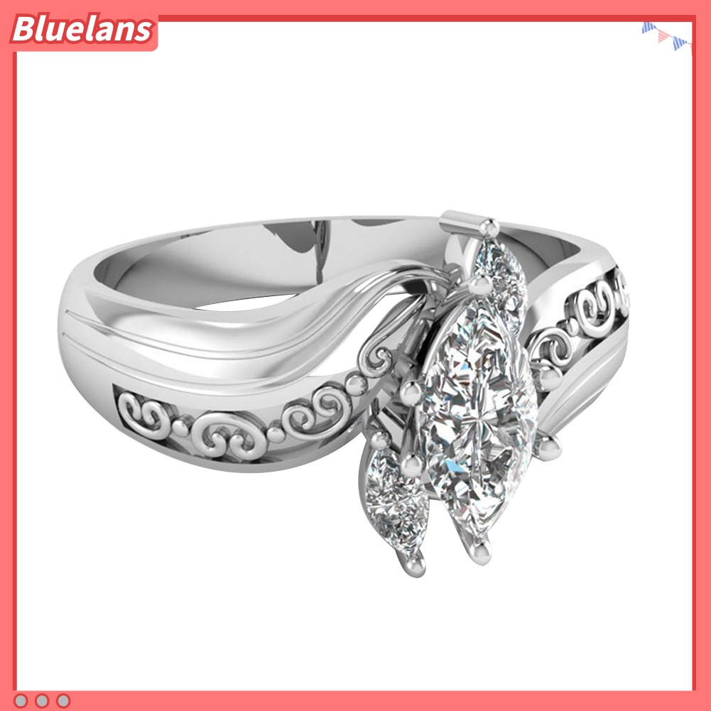 {In Stock} Fashion Marquise Cut Cubic Zirconia Bunga Cincin Ukir Perhiasan Lamaran Pengantin