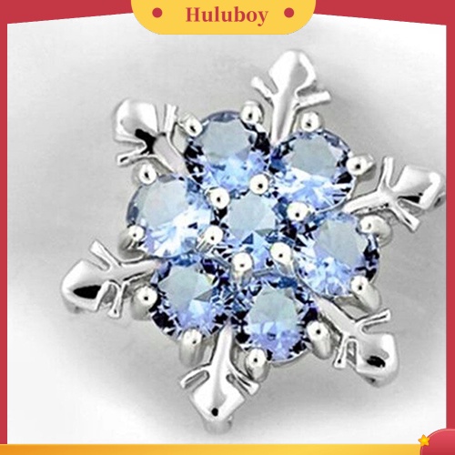 {Ready Stock} Fashion Wanita Perak Berlapis Dazzing Snowflake Biru Berlian Imitasi Kalung Liontin