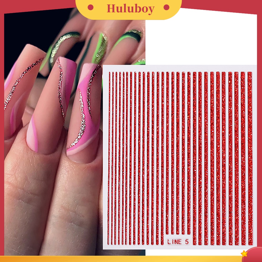 {In Stock} Glitter Stiker Kuku Ultra-Tipis Ditekuk Efek Mengkilap Glitter Decals DIY Manicure Hologram Garis Kuku Stiker Nail Art Dekorasi Perlengkapan Kuku