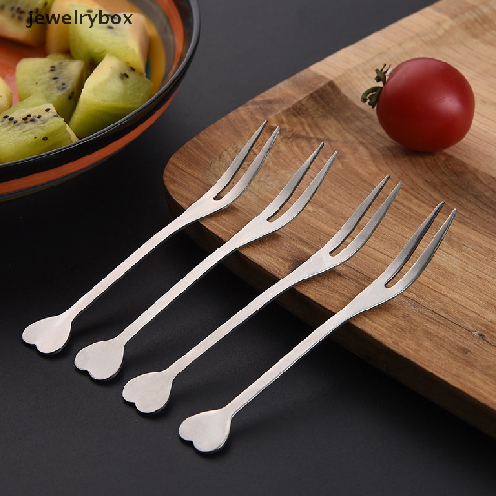 [jewelrybox] 5pcs Outdoor Cutlery Fruit Fork Set Pastry Forks Berbentuk Hati Stainless Steel Kue Dessert Camping Aksesoris Untuk Makan Siang Butik