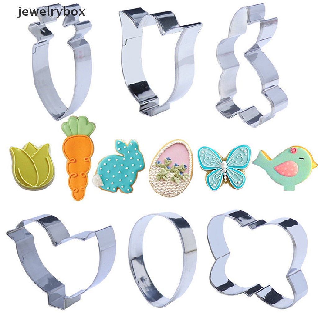 [jewelrybox] 6 Pcs Stainless Steel Paskah Cookie Pemotong Wortel Kelinci Telur Perangko Cetakan Butik