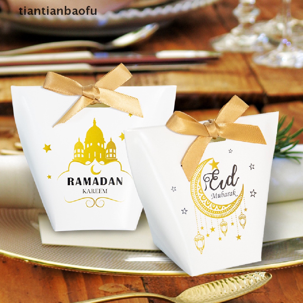 [tiantianbaofu] 5pcs Happy Eid Mubarak Candy Box Kotak Kemasan Kado Perlengkapan Pesta Muslim Butik