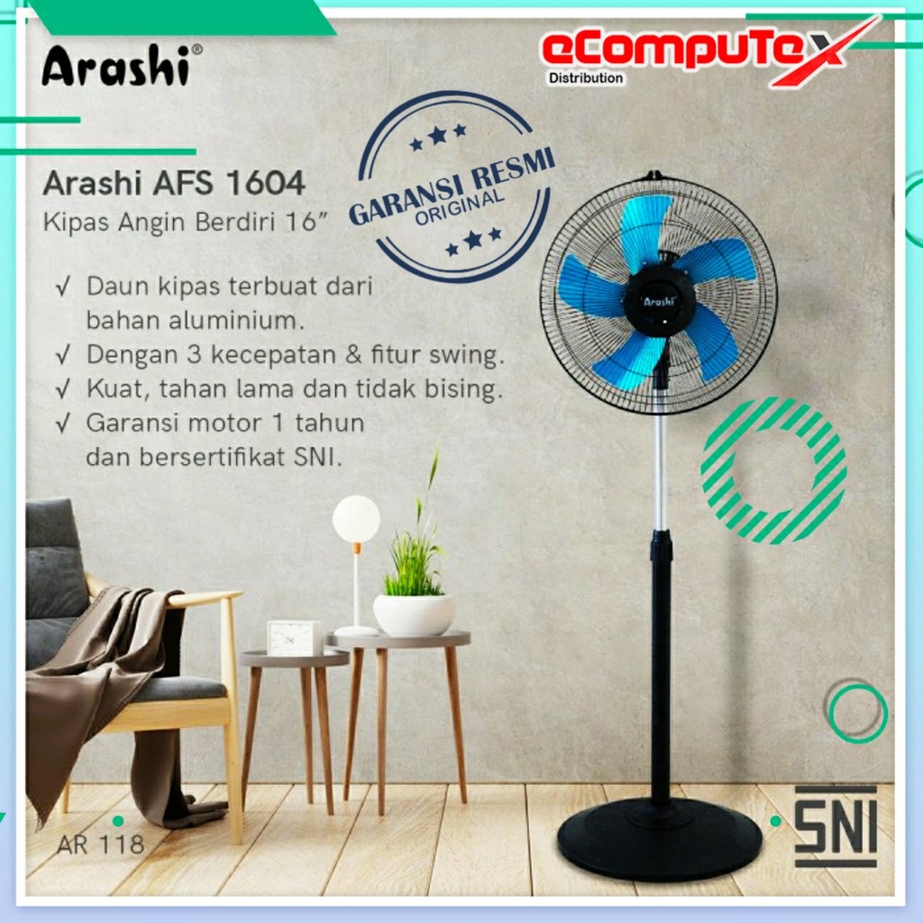 KIPAS ANGIN BERDIRI ARASHI AFS-1604 16 INCH BALING BESI / STAND FAN ARASHI AFS1604 GARANSI RESMI