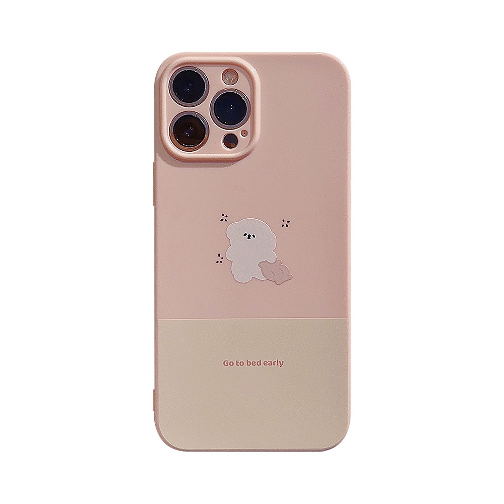IPHONE Ins Cute Pink Kerja Kelinci Bantal Anjing Kartun Silikon Case Untuk Iphone14 11 12 13 PRO MAX Casing Cover Pelindung AT0139