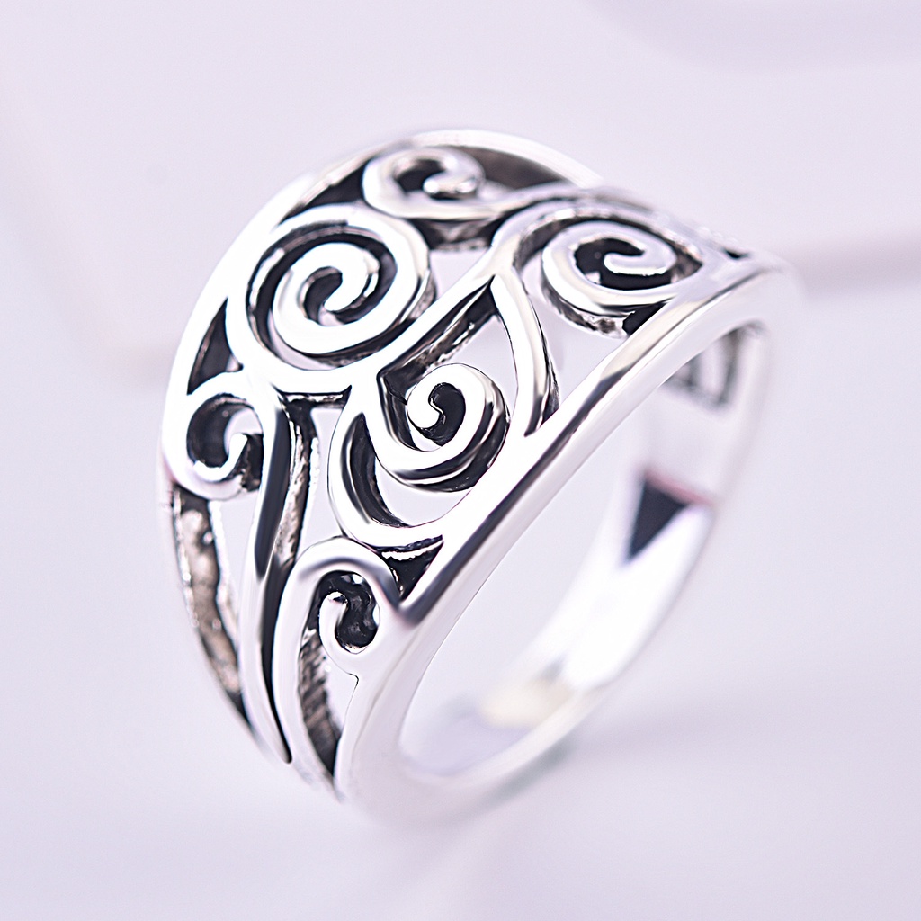 Goldkingdom Fashion Perhiasan Aksesoris Ready Stock Berongga Bunga Cincin Vintage Thai Perak Hitam Pertunangan Cincin Wanita