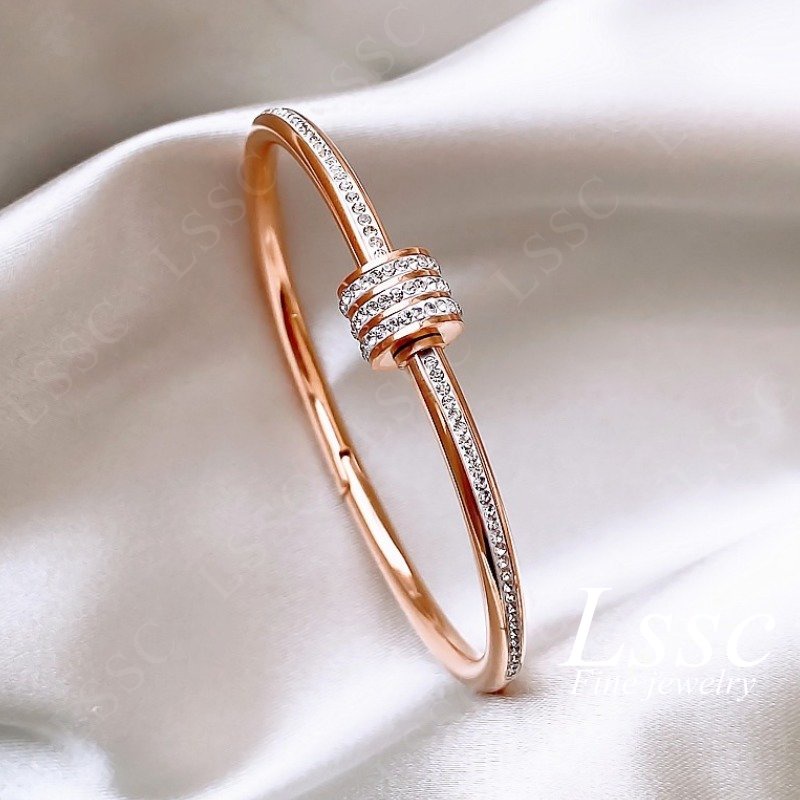 Gelang Titanium Wanita Anti Karat Permata Berlian Manik Emas 18K Cantik Mewah Fashion Korea Dewasa Bangle Aksesoris Perhiasan