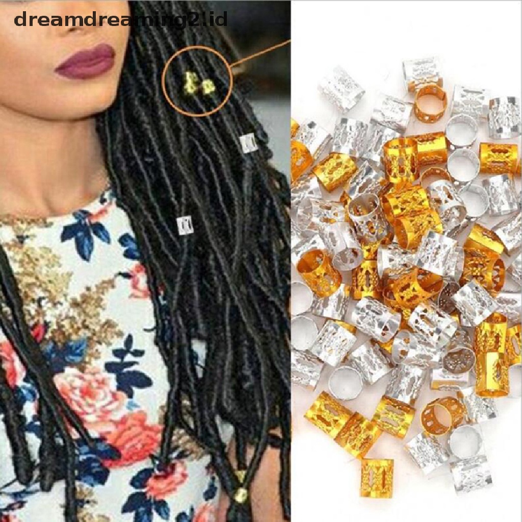 (hot) 100 Pcs Dread Lock Adjustable Rambut Kepang Manset Klip Manik-Manik Tabung Cincin Aksesoris//