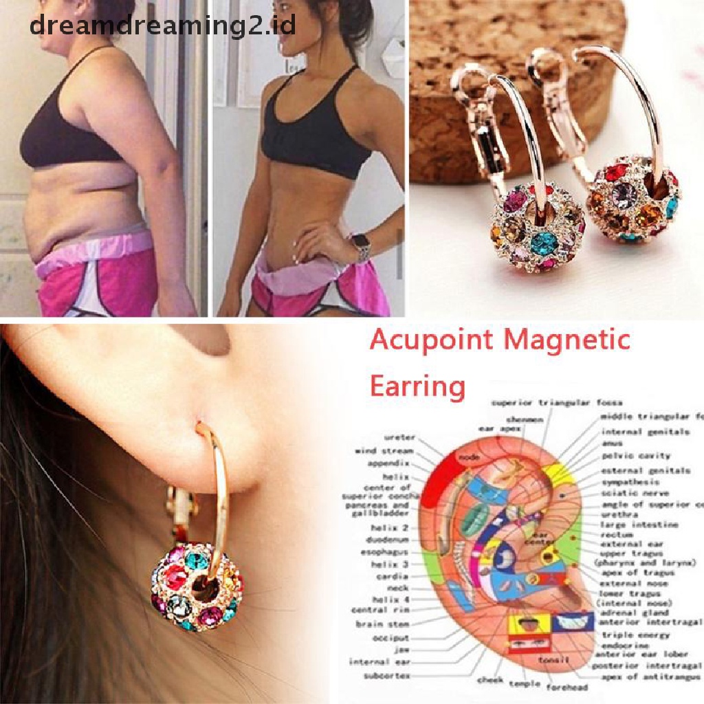 (hot) 1pasang Anting Pelangsing Magnetik Menurunkan Berat Badan Pijat Slim Ear Stud Patch Jewelry//