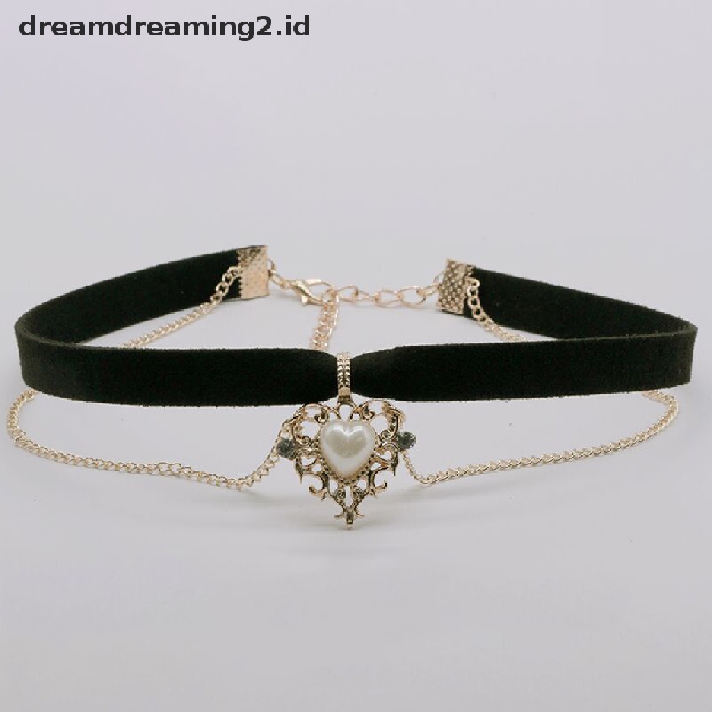 (hot) Kalung Liontin Cinta Hati Choker Hitam Beludru Vintage Untuk Wanita Gadis Hadiah//