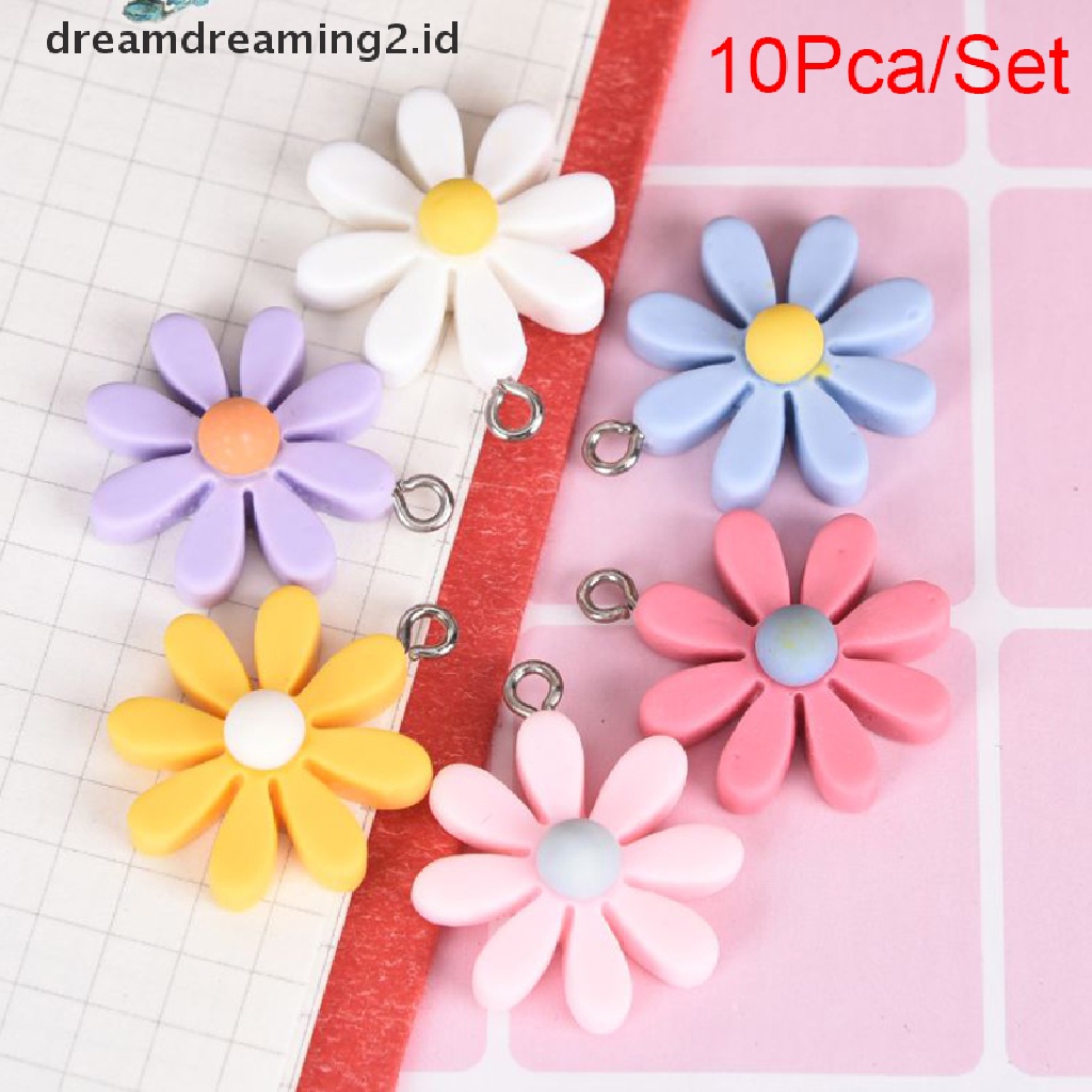 (hot) 10pcs/set Resin Little Daisy Sun Flower Ch Liontin Membuat Perhiasan DIY Craft//