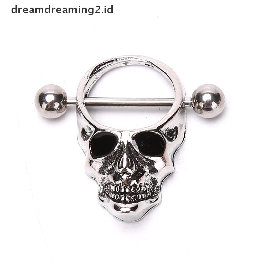 (hot) Skull Bars Nipple Ring Bar Stainless Steel Barbel Tubuh Payudara Perhiasan//