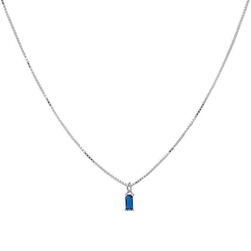 Ahellogirl Kalung Tumpuk Berlian Persegi Biru Gaya Korea Warna Sederhana Zirkon Rantai Klavikula