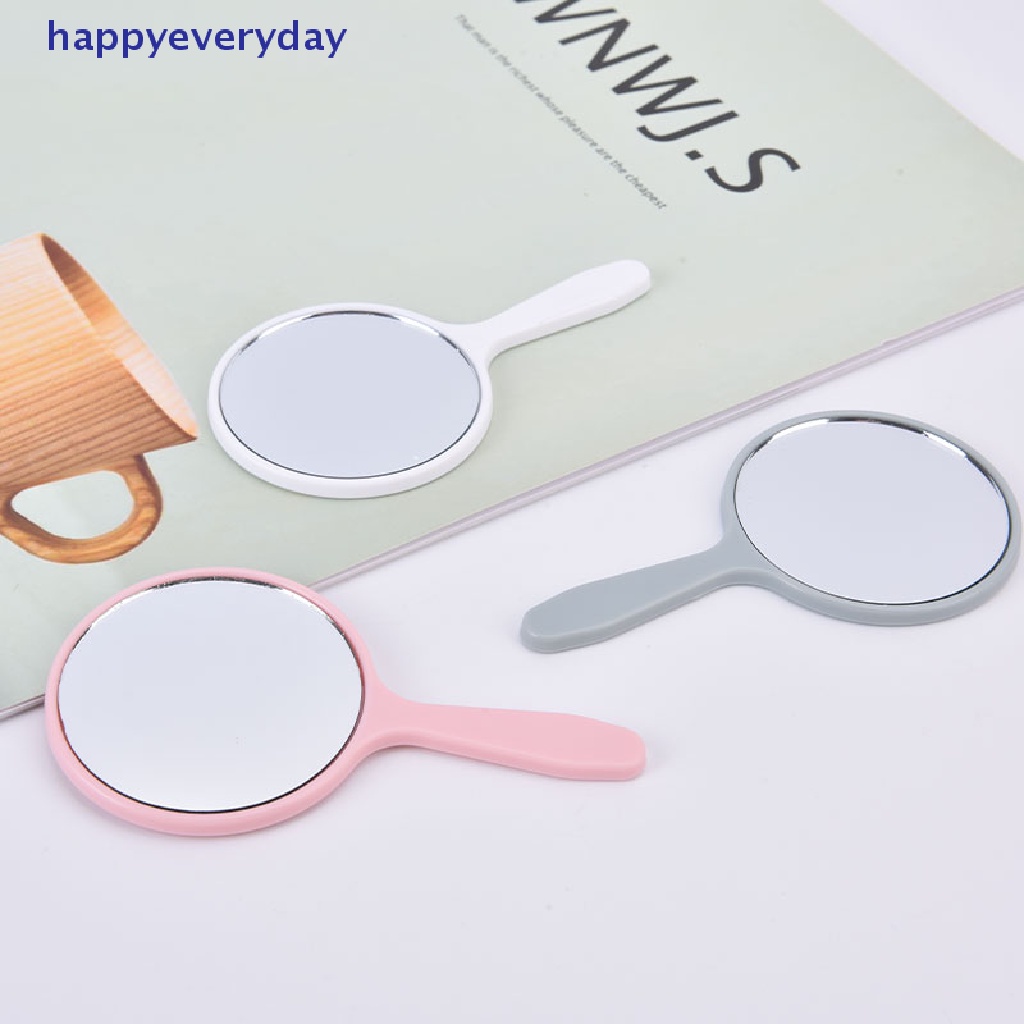 [happy] Cermin Rias Genggam Bulat Vanity Mirror Dengan Handle Hand Mirror Kosmetik [ID]