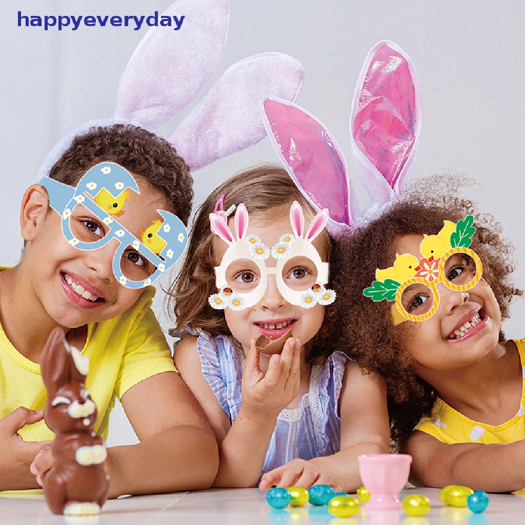 [happy] 6pcs/pack Easter Fun Glasses Frame Dekorasi Pesta Paskah Gelas Kertas [ID]