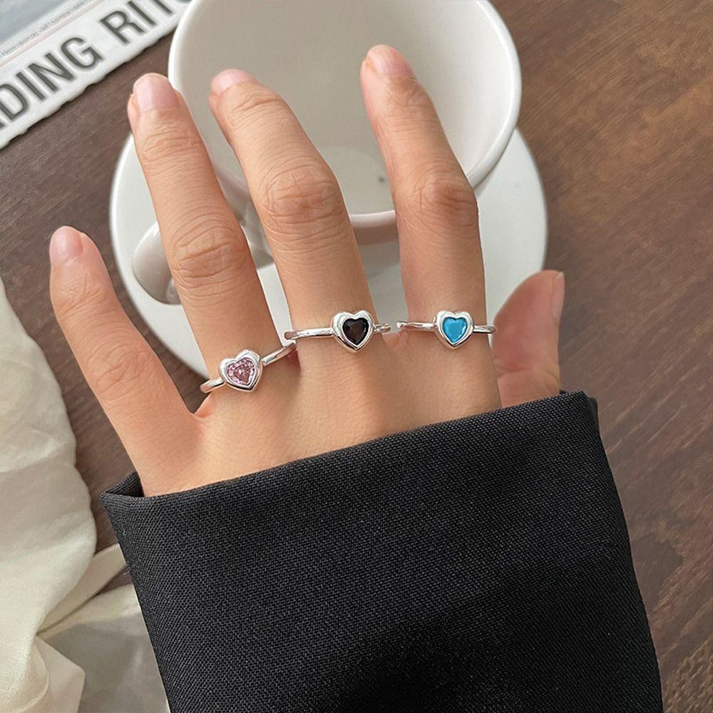 Mxbeauty Wanita Pembukaan Cincin Manis Halus Adjustable Niche Desain Hadiah Gadis Tembaga Persegi Zirkon Gaya Korea Ring