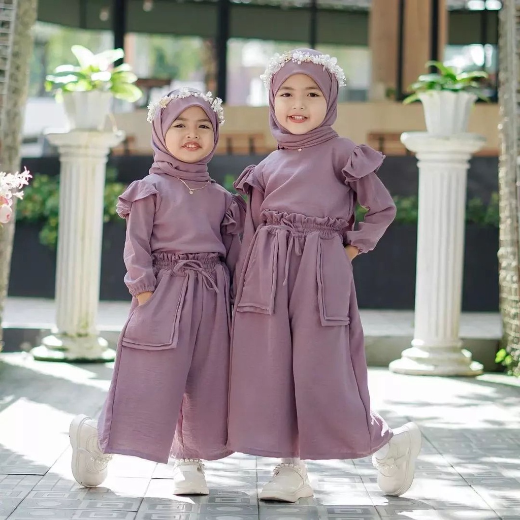 Divia Kids Usia 4 - 6 Tahun / Set Anak Atasan + Celana / Baju Set Muslim Anak Matt Crinkle / Fashion