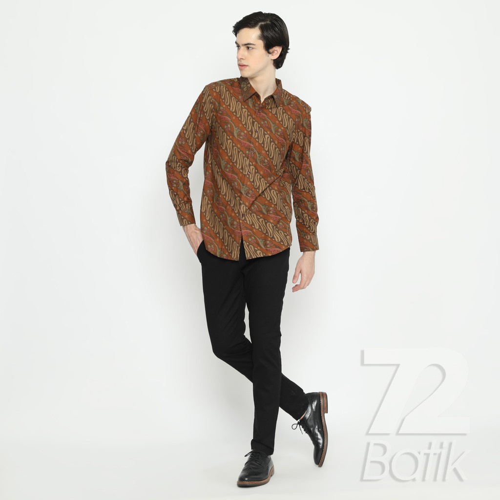 KEMEJA BATIK PRIA Lengan Pendek Motif Parang Warna Orange 723419 Cap 72 - Baju Kemeja Atasan Pakaian Setelan Batik Pria Cowok Laki Laki Remaja Keluarga Kantor Lengan Pendek Modern Slimfit Slim Fit Premium Kekinian