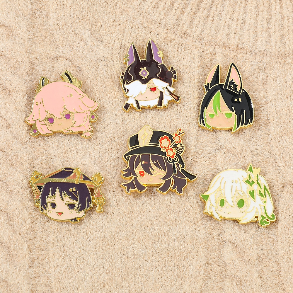 Anime Game Genshin Impact Enamel Bros Lucu Xiao Hutao Venti Xiao Bros Lencana Kerah Pin Kartun Perhiasan Hadiah Untuk Penggemar Teman