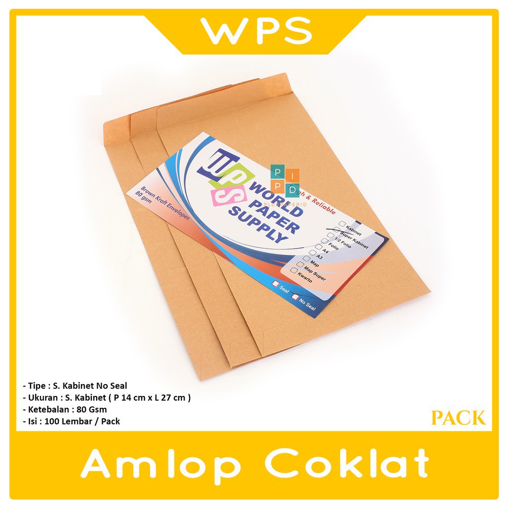 

WPS - Amplop Coklat Ukuran Super Cabinet ( 14 x27 cm ) No Seal - Pack