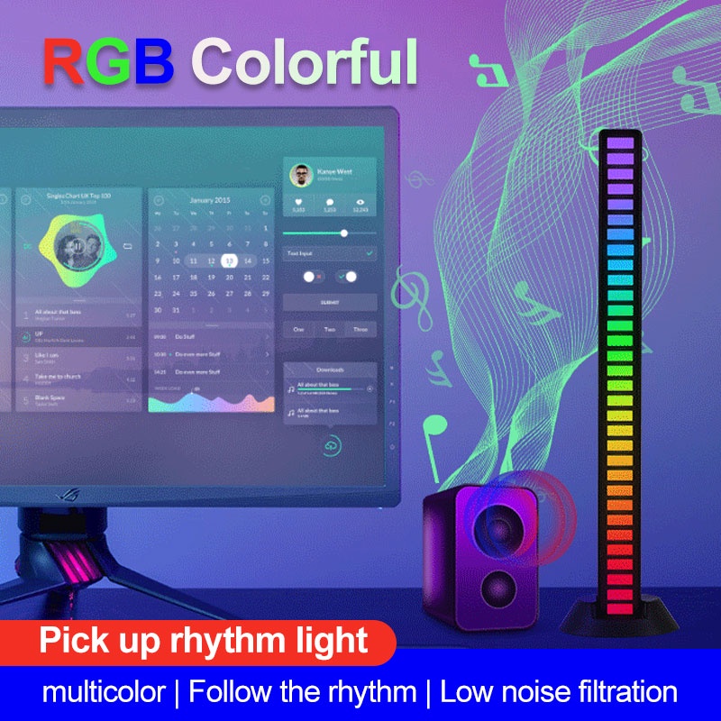 Lampu LED RGB Bar Voice Control Synchronous Rhythm Light Internet Popular Colorful Music Ambient Light Car