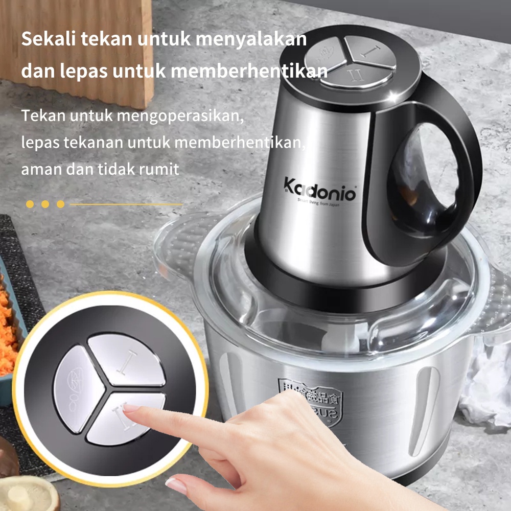 KADONIO Blender Daging Chopper Stainless 2L Penggiling Daging Multifungsi Meat Grinder 3 Tombol Yada KL-FB02