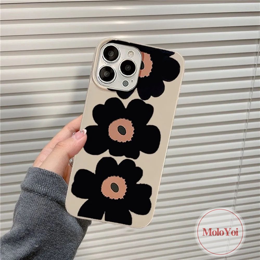 IPHONE Ins Gaya Korea Glossy Shockproof Case Kompatibel Untuk Iphone11 14 13 12 Pro Max 7Plus XR 87 Plus X XS Max SE 2020 Perlindungan Kamera Tiga Bunga Sederhana Tpu Lembut Ponsel Cover