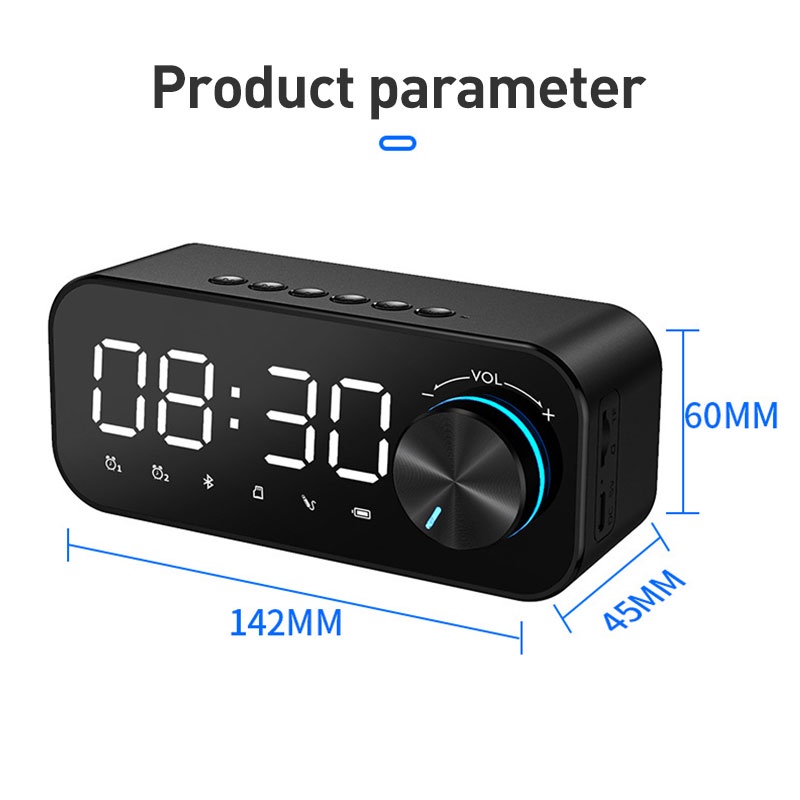 Speaker Bluetooth Portable Wireless HD Led Display Multifunction Stereo Bass Speakers Alarm Clock FM Radio TF Card Aux Music Playback S16