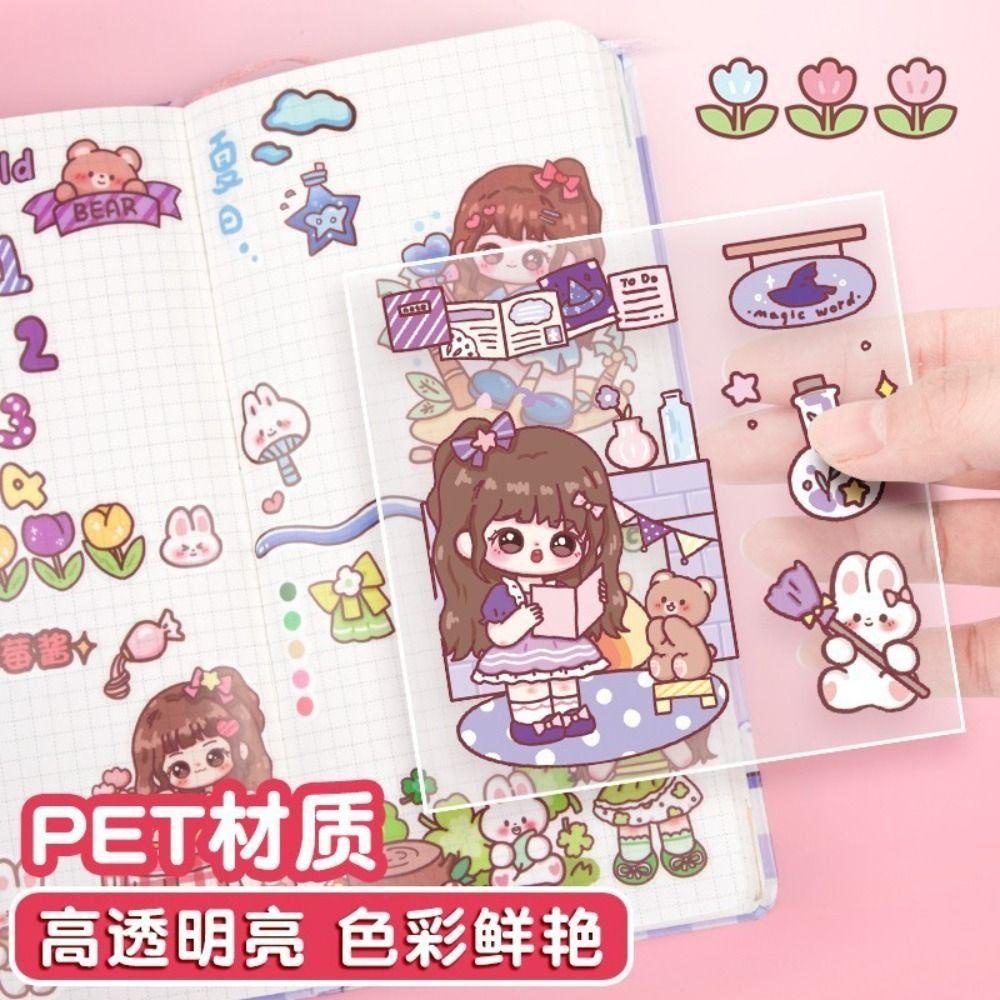 AUGUSTINA Stiker Akun Tangan Mainan Anak Perempuan Lucu Diy Gantungan Kunci Tahan Air Goo Card Sticker Set Handbook Full Set Diy Handbook Bahan Sticker