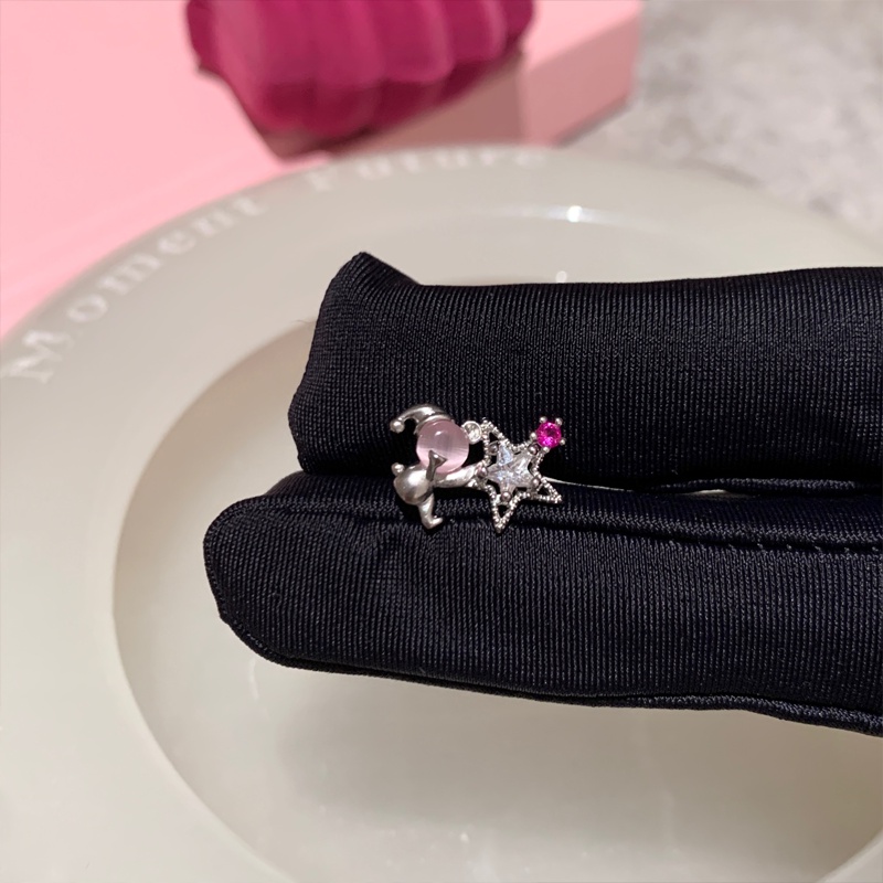 Papaozhu 1PC Manis S925 Perak Berkilau Pink Zirkon Bintang Hati Beruang Stud Anting-Anting Untuk Wanita Perempuan Lucu Bersinar Kristal Menjuntai Anting-Anting Temperamen Telinga Hiasan Pakaian Sehari-Hari