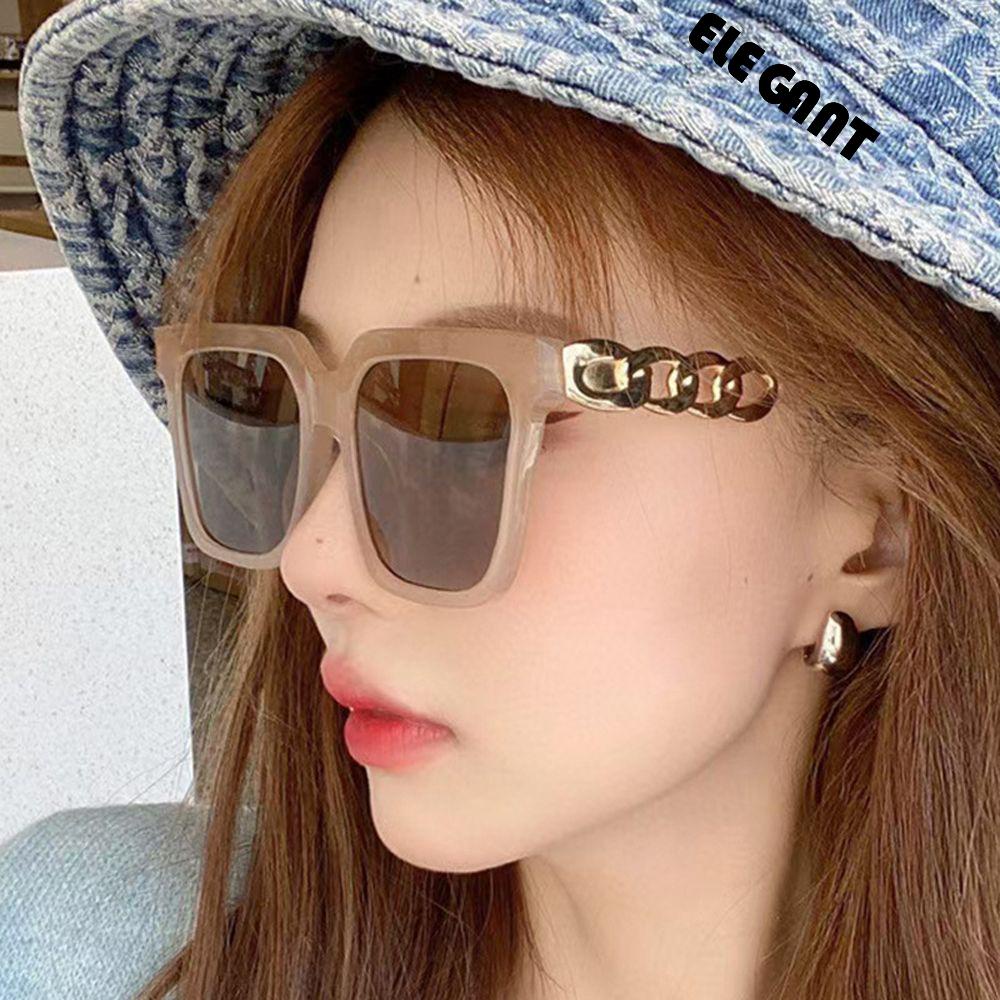 [Elegan] Wanita Kacamata Hitam Elegan Fashion Pantai Outdoor Jalan Rantai Bingkai Bingkai Besar Shades