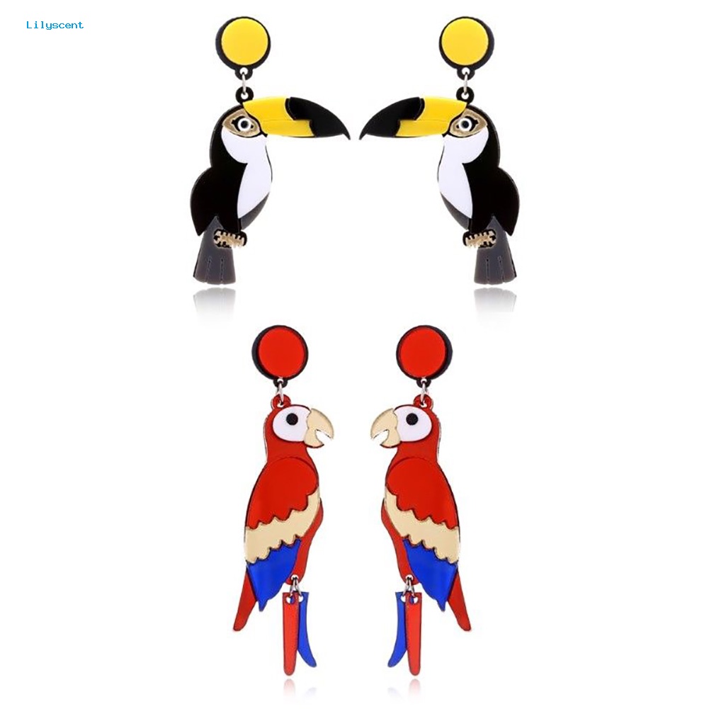 Lilyscent Fashion Wanita Multicolor Burung Beo Liontin Drop Menjuntai Stud Earrings Perhiasan