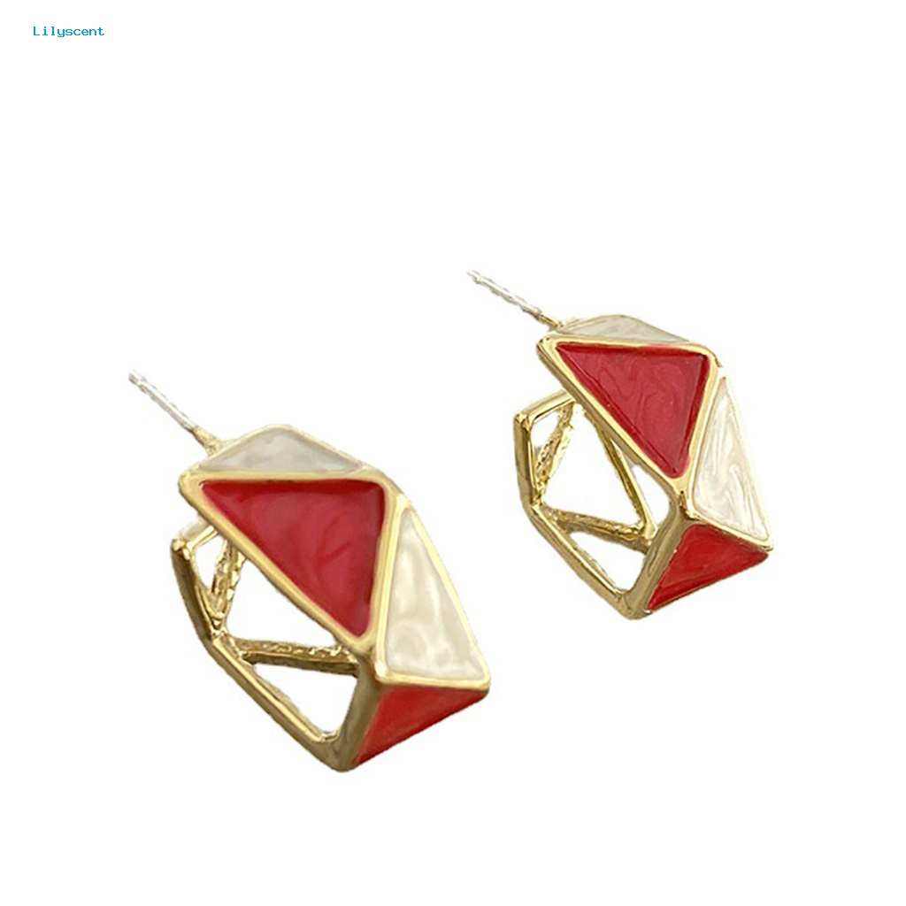 Lilyscent 1pasang Anting Wanita Elektroplating Untuk Tahun Baru Cina Belah Ketupat Menjuntai Anting Fashion Perhiasan Geometris