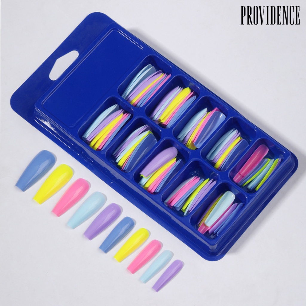 Providence 100Pcs/Box Faux Nail Patch Lipat Tanpa Jejak Bentuk T Panjang Penutup Penuh Warna-Warni Manicure Extension Fake Nail Tips Nail Salon Supply