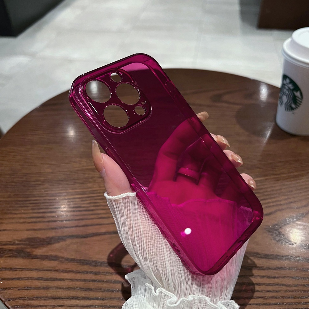 Casing Ponsel Kaca Tempered Warna Strawberry Untuk iPhone 14 Pro Max Casing12 13 Pro Max Casing Bening Transparan Shockproof Cover