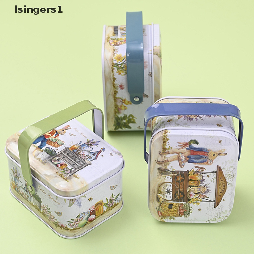 [lsingers1] Tempat Penyimpanan Koper Kecil Vintage Tinplate Candy Box Gift Box Easter Dekorasi Butik