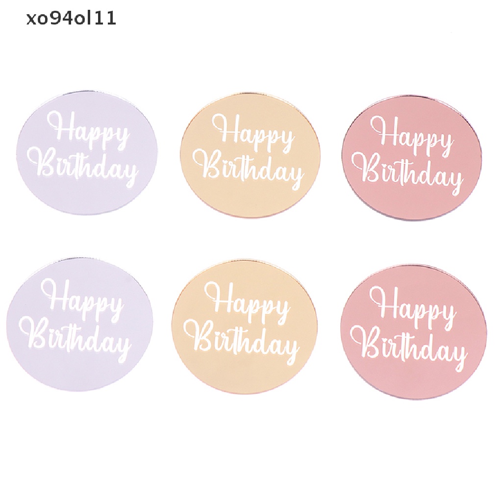 Xo 10pcsHappy Birthday Cake Toppers Mirror Acrylic Baking Cupcakes Dekorasi Kartu OL