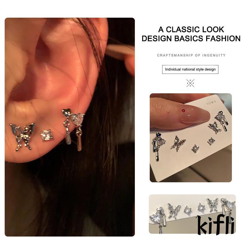 [KD] Liquid Butterfly Ear Studs Anting Canggih Untuk Wanita Six Piece Set Desain Sense