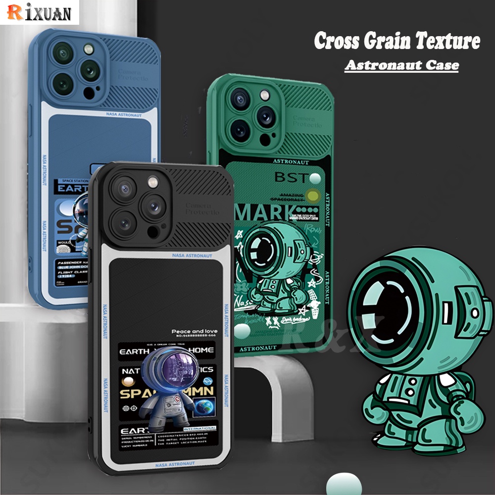 Realme C55 C35 C33 C31 C30 C21Y C25Y C25 C15 C12 C3 C2 Realme 10 4G 5 5i 6i Narzo 50A Prime Shockproof Mewah Tekstur Silang Butir Mars Space Astronot Carbon Fiber Case RIXUAN